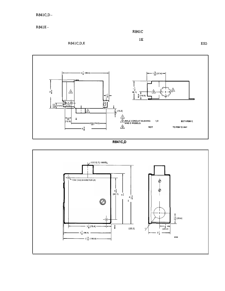 Fig. 1-dimensions of in, Fig. 2–dimensions of r841e in in. [mm in brackets | Honeywell R841C-E User Manual | Page 3 / 7