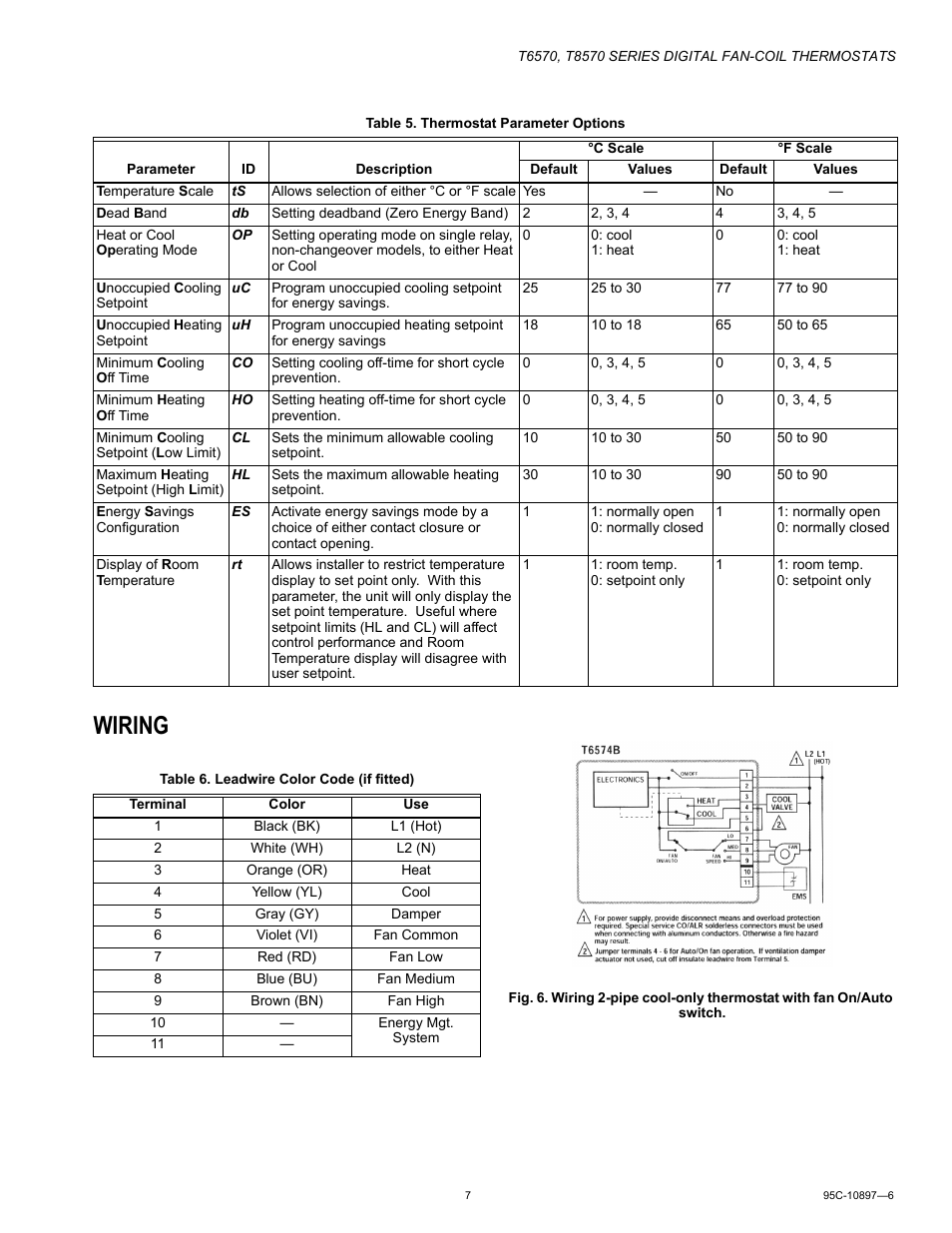 Wiring | Honeywell T6570 User Manual | Page 7 / 12