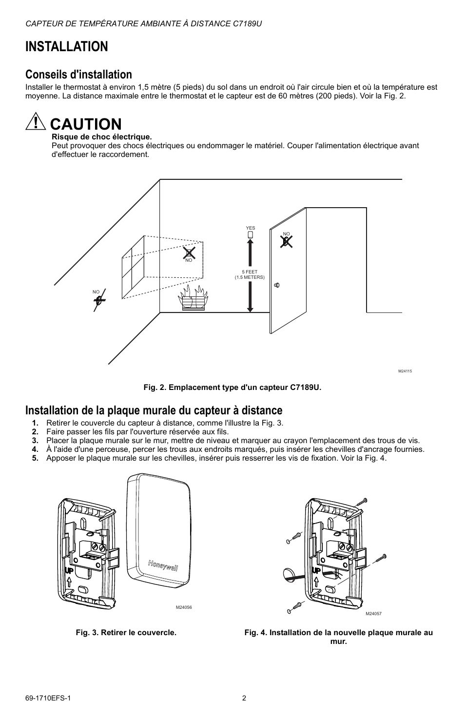 Caution, Installation, Conseils d'installation | Honeywell C7189U User Manual | Page 6 / 12