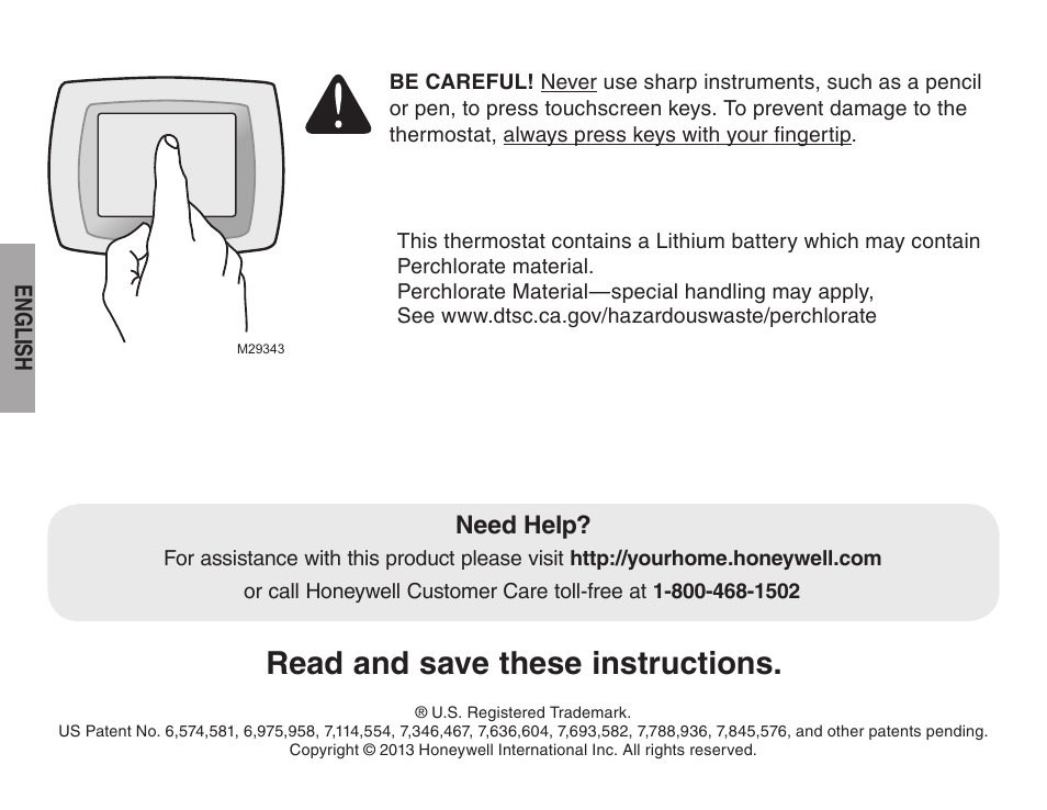 Read and save these instructions, Need help | Honeywell TH8320ZW User Manual | Page 2 / 72