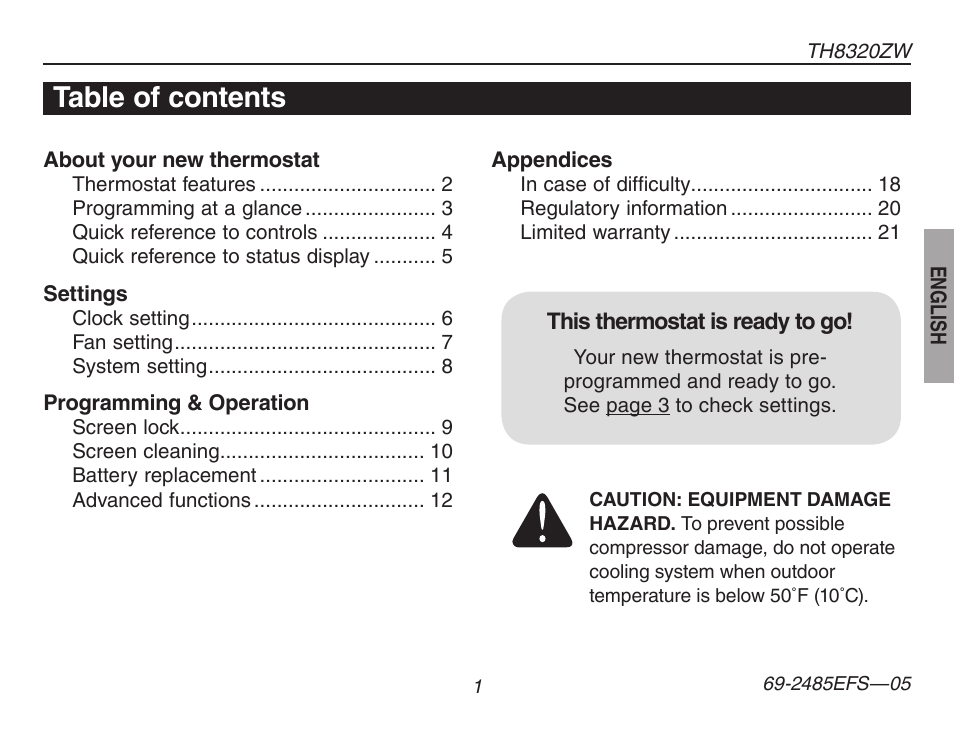 Honeywell TH8320ZW User Manual | Page 3 / 72