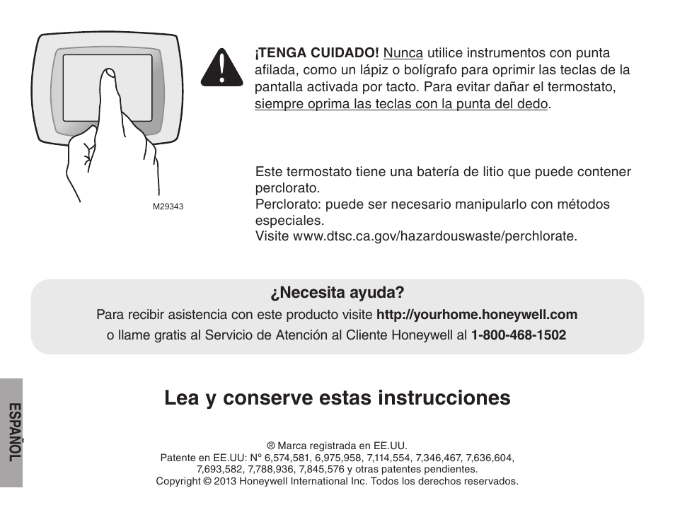 Lea y conserve estas instrucciones, Necesita ayuda | Honeywell TH8320ZW User Manual | Page 50 / 72