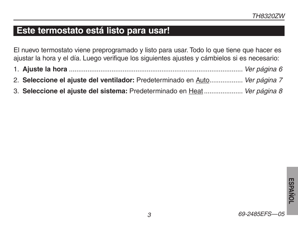 Este termostato está listo para usar | Honeywell TH8320ZW User Manual | Page 53 / 72