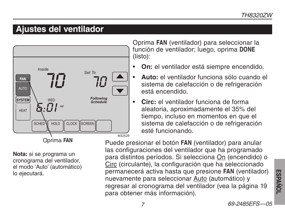 Ajustes del ventilador | Honeywell TH8320ZW User Manual | Page 57 / 72