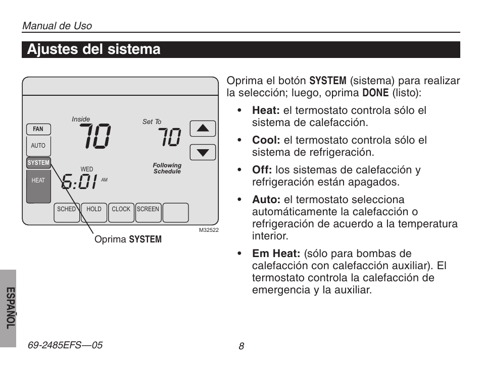 Ajustes del sistema | Honeywell TH8320ZW User Manual | Page 58 / 72