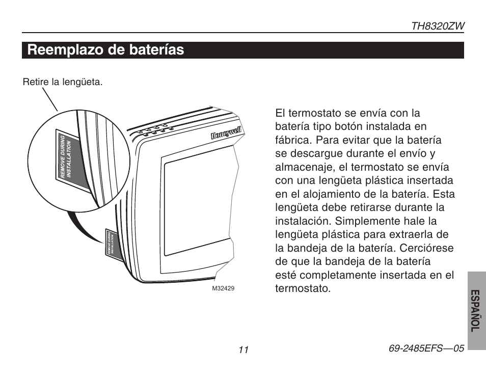 Reemplazo de baterías | Honeywell TH8320ZW User Manual | Page 61 / 72