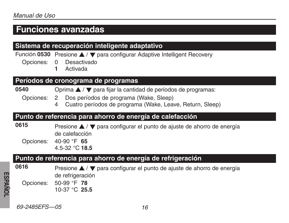 Funciones avanzadas | Honeywell TH8320ZW User Manual | Page 66 / 72