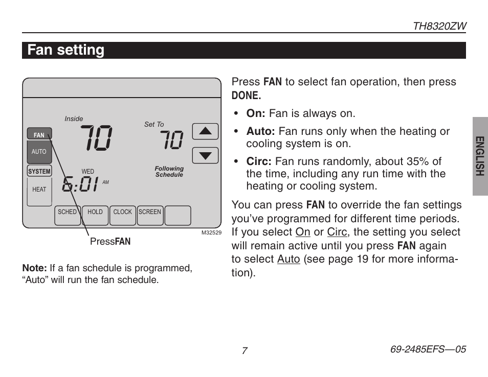 Fan setting | Honeywell TH8320ZW User Manual | Page 9 / 72