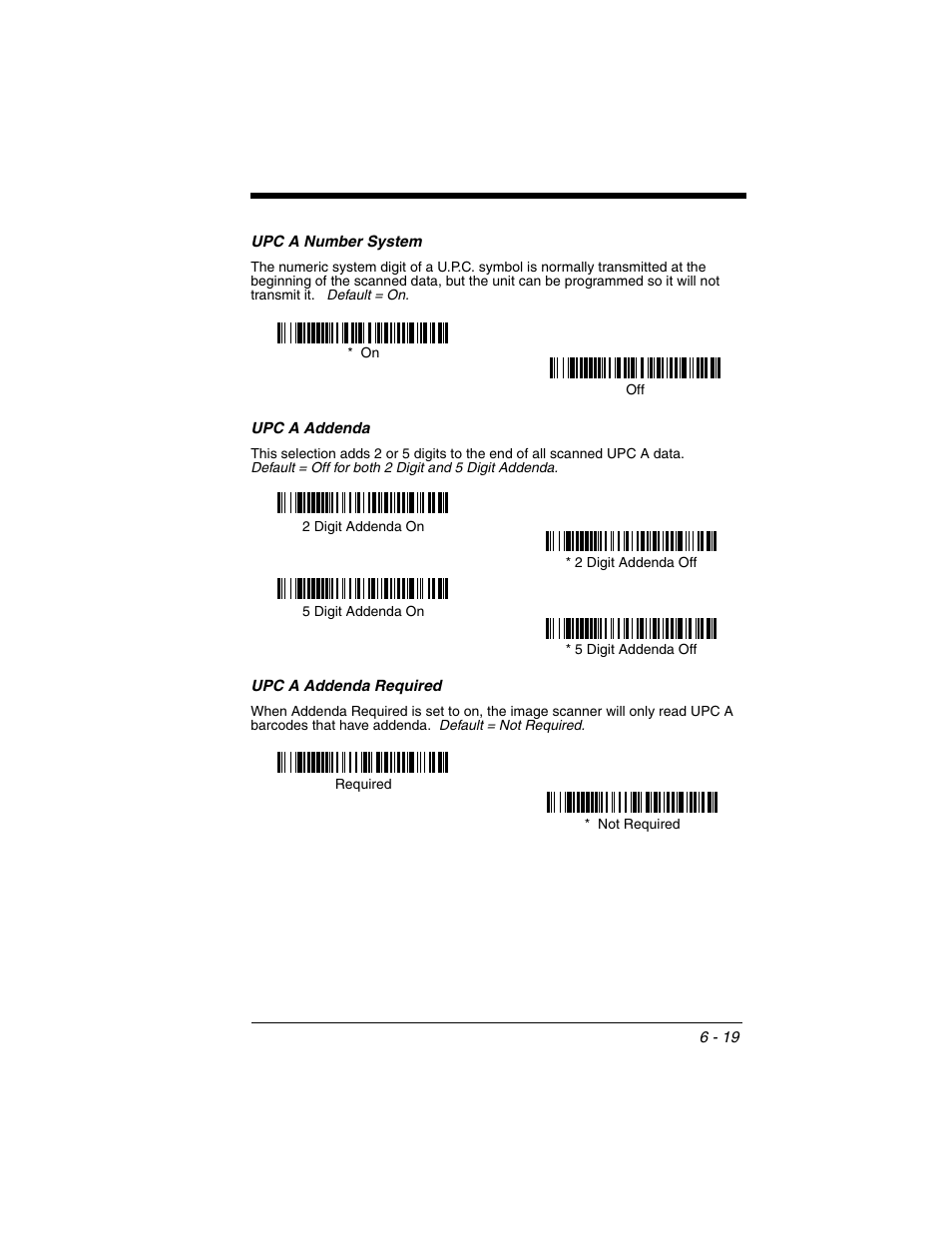 Upc a number system, Upc a addenda, Upc a addenda required | Honeywell 2020 User Manual | Page 107 / 188