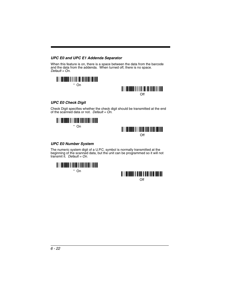 Upc e0 and upc e1 addenda separator, Upc e0 check digit, Upc e0 number system | Honeywell 2020 User Manual | Page 110 / 188
