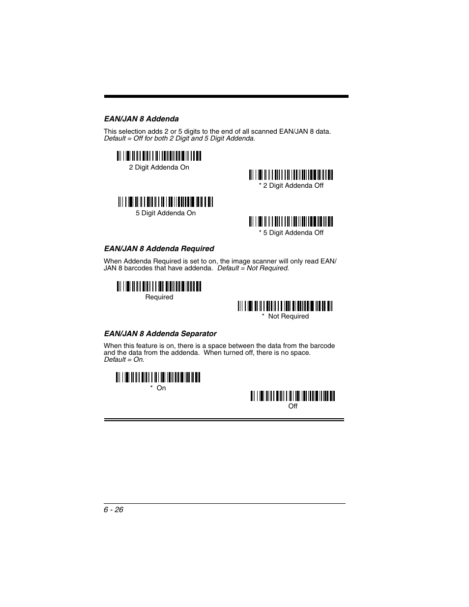 Ean/jan 8 addenda, Ean/jan 8 addenda required, Ean/jan 8 addenda separator | Honeywell 2020 User Manual | Page 114 / 188