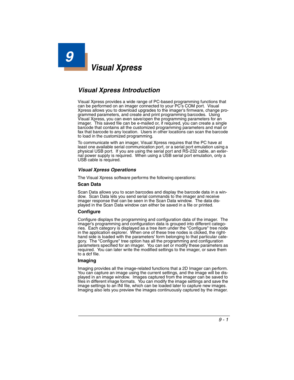 Visual xpress, Visual xpress introduction, Chapter 9 - visual xpress | Visual xpress introduction -1 | Honeywell 2020 User Manual | Page 135 / 188