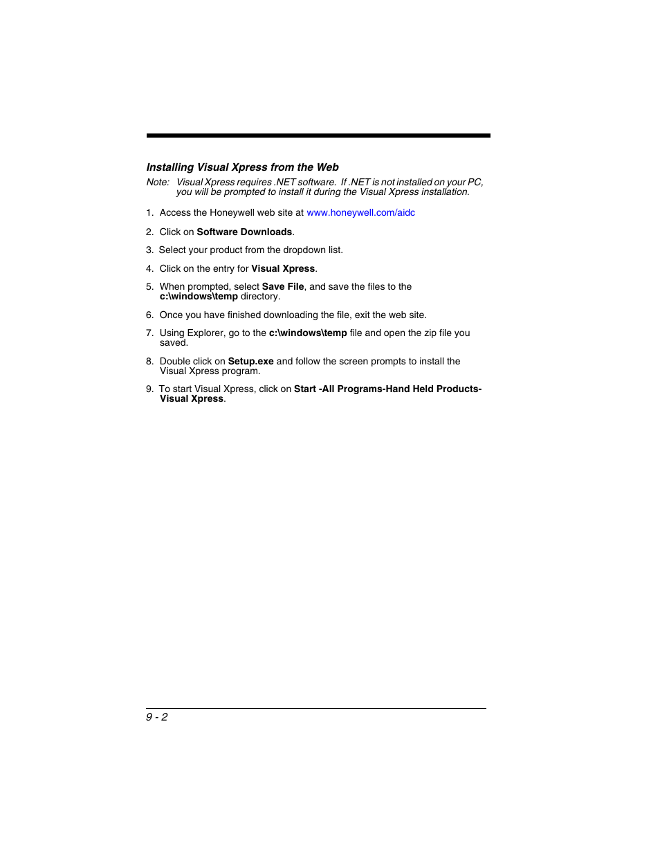 Installing visual xpress from the web, Installing visual xpress from the web -2 | Honeywell 2020 User Manual | Page 136 / 188