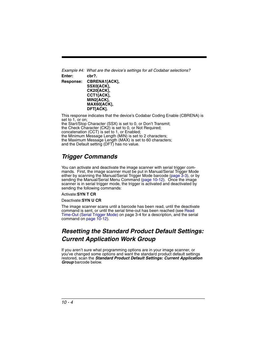Trigger commands, Current application work group -4 | Honeywell 2020 User Manual | Page 140 / 188