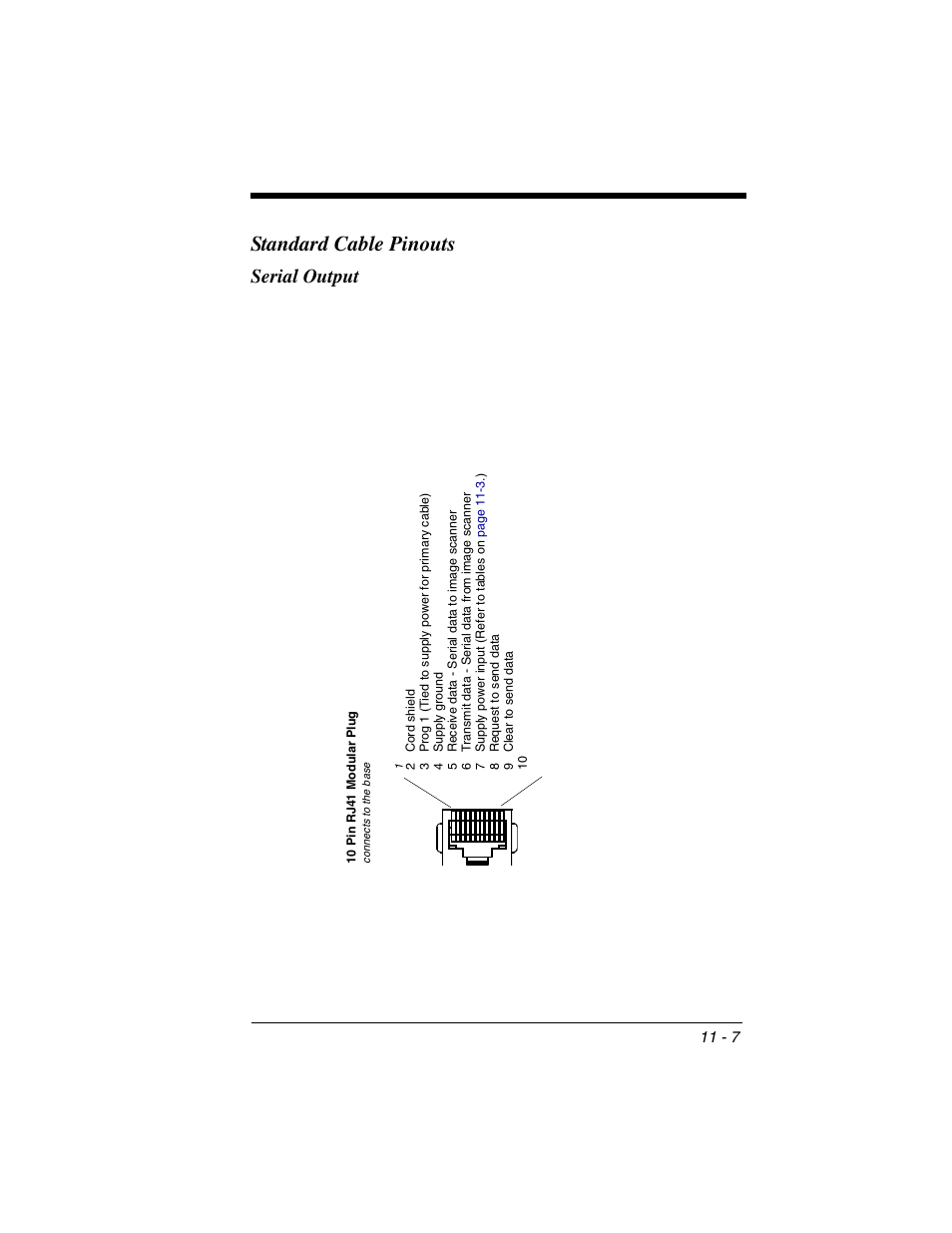 Standard cable pinouts, Serial output | Honeywell 2020 User Manual | Page 167 / 188