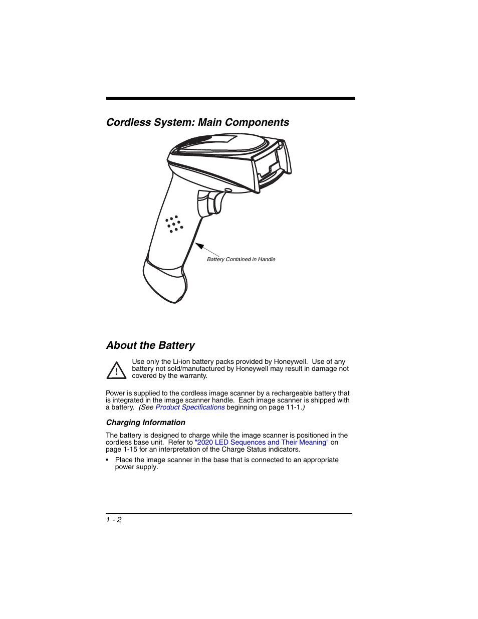 Cordless system: main components, About the battery, Cordless system: main components about the battery | Honeywell 2020 User Manual | Page 20 / 188