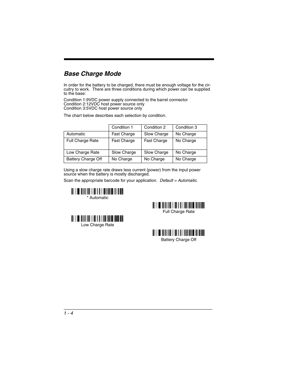 Base charge mode, Base charge mode -4 | Honeywell 2020 User Manual | Page 22 / 188