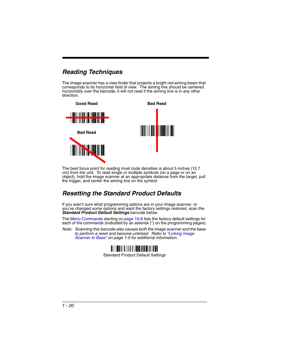 Reading techniques, Resetting the standard product defaults | Honeywell 2020 User Manual | Page 38 / 188