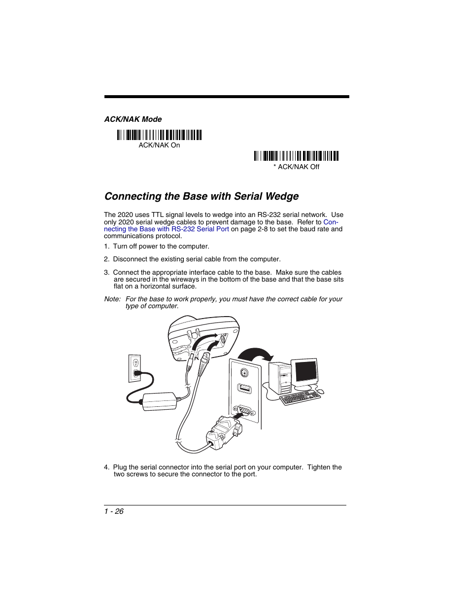 Connecting the base with serial wedge, Connecting the base with serial wedge -26 | Honeywell 2020 User Manual | Page 44 / 188
