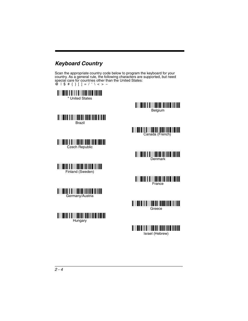 Keyboard country, Keyboard country -4 | Honeywell 2020 User Manual | Page 50 / 188