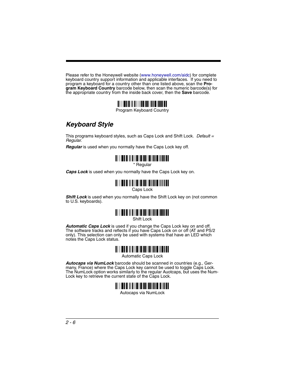 Keyboard style, Keyboard style -6 | Honeywell 2020 User Manual | Page 52 / 188