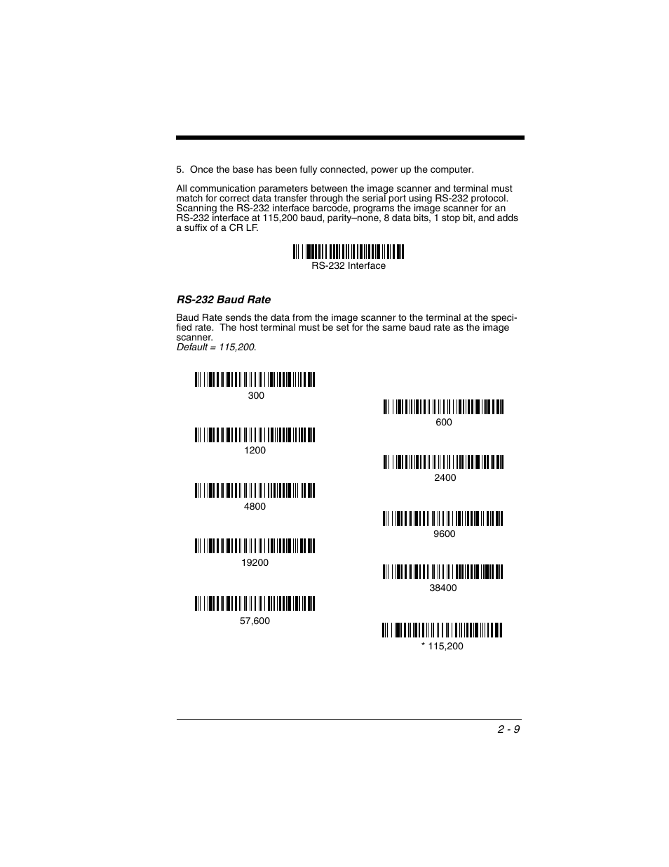 Rs-232 baud rate, Rs-232 baud rate -9 | Honeywell 2020 User Manual | Page 55 / 188