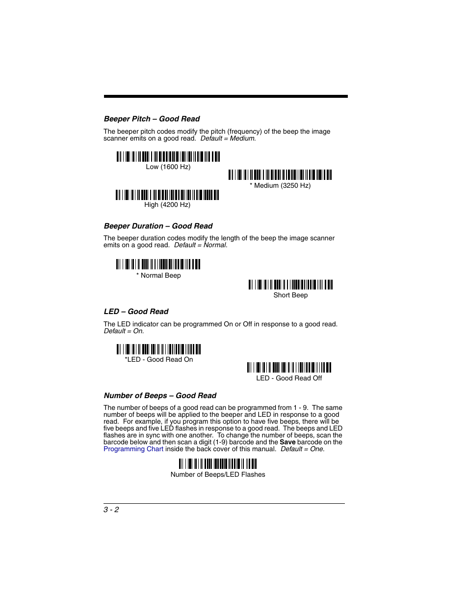 Beeper pitch – good read, Beeper duration – good read, Led – good read | Number of beeps – good read | Honeywell 2020 User Manual | Page 64 / 188