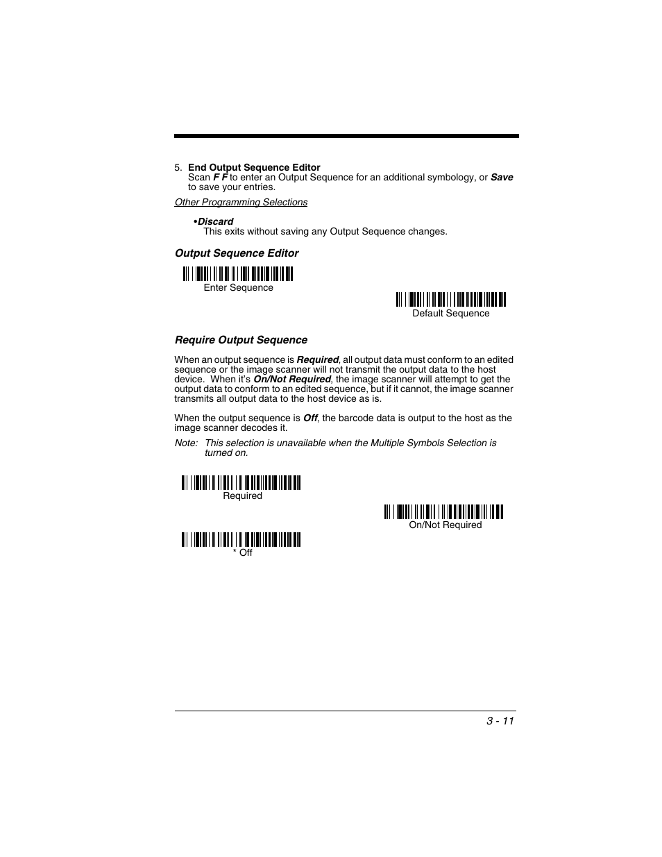 Output sequence editor, Require output sequence, Symbol (see | Honeywell 2020 User Manual | Page 73 / 188