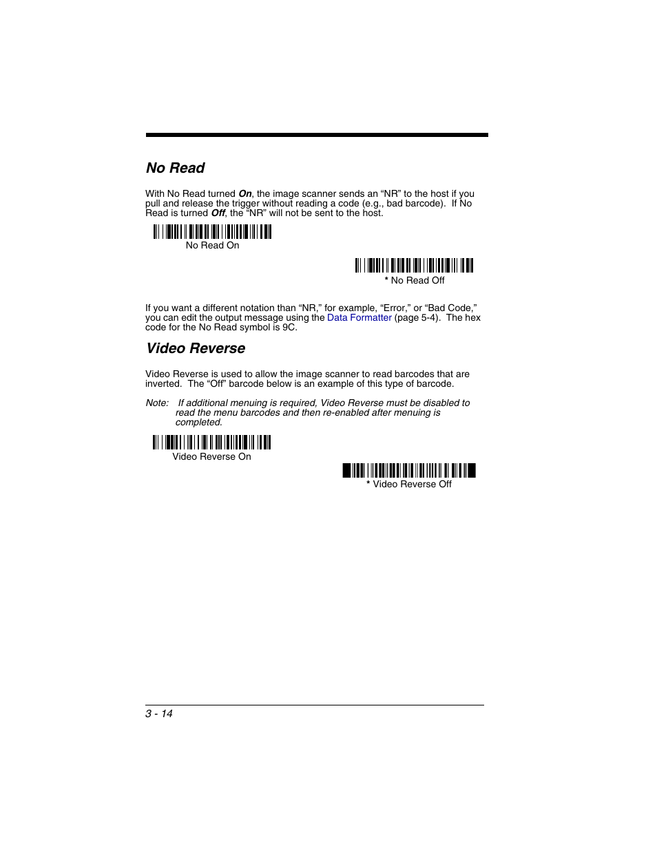 No read, Video reverse, No read -14 video reverse -14 | Honeywell 2020 User Manual | Page 76 / 188