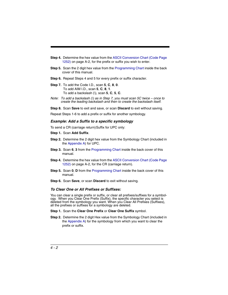To clear one or all prefixes or suffixes, To clear one or all prefixes or suffixes: -2 | Honeywell 2020 User Manual | Page 78 / 188