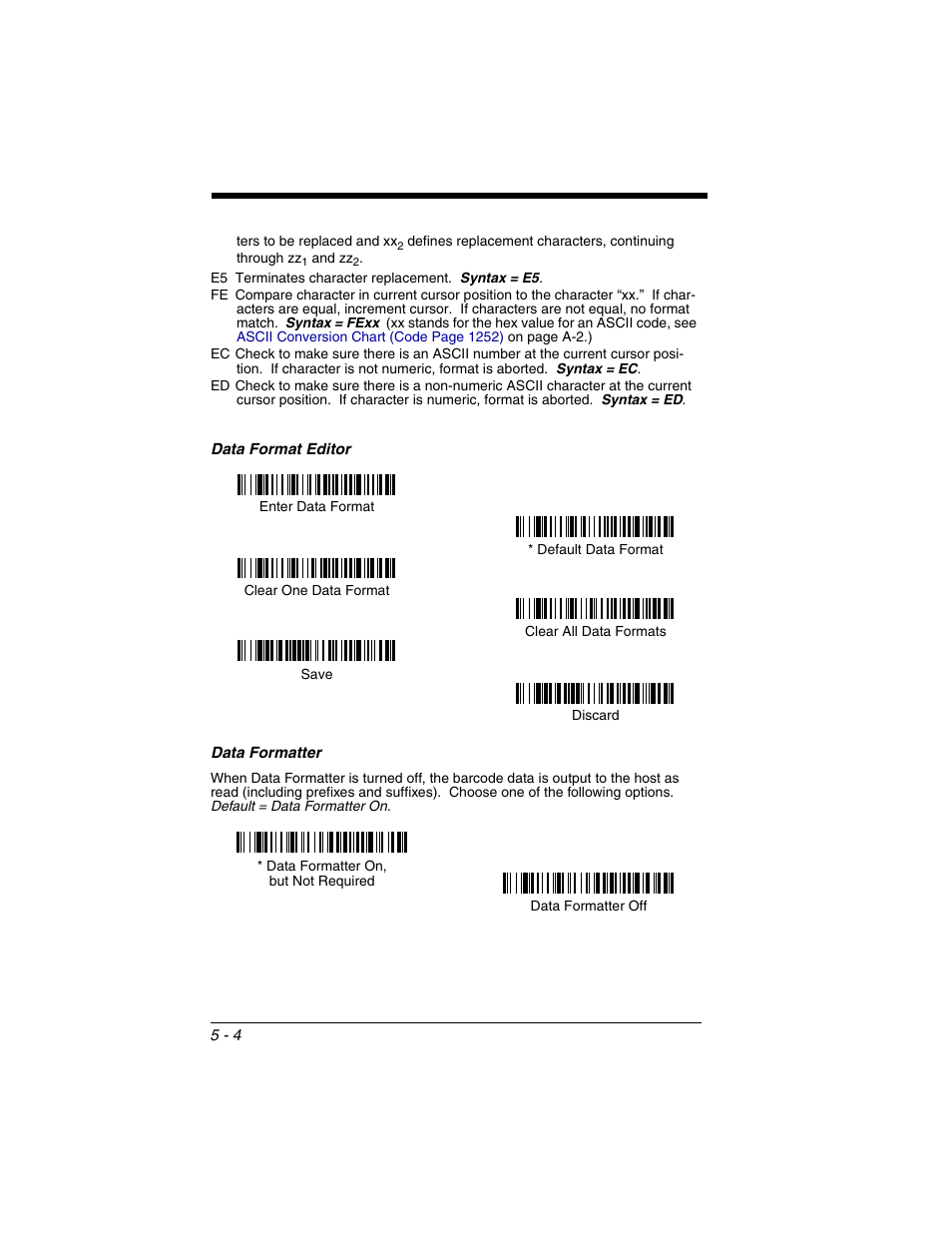 Data format editor, Data formatter, Data format editor -4 data formatter -4 | Code on | Honeywell 2020 User Manual | Page 86 / 188