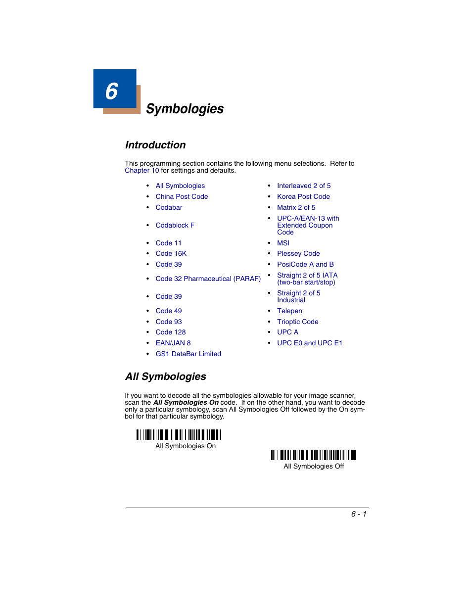 Symbologies, Introduction, All symbologies | Chapter 6 - symbologies, Introduction -1 all symbologies -1 | Honeywell 2020 User Manual | Page 89 / 188