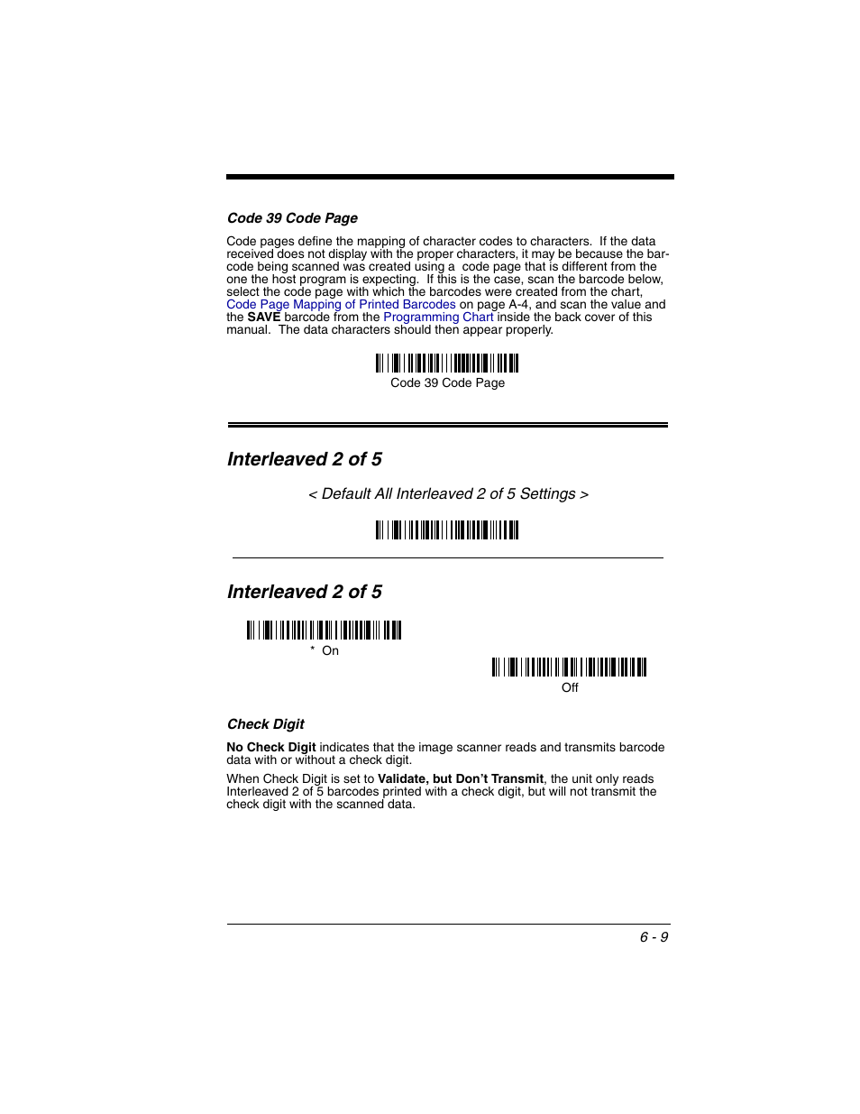 Interleaved 2 of 5, Check digit, Interleaved 2 of 5 -9 | Check digit -9 | Honeywell 2020 User Manual | Page 97 / 188