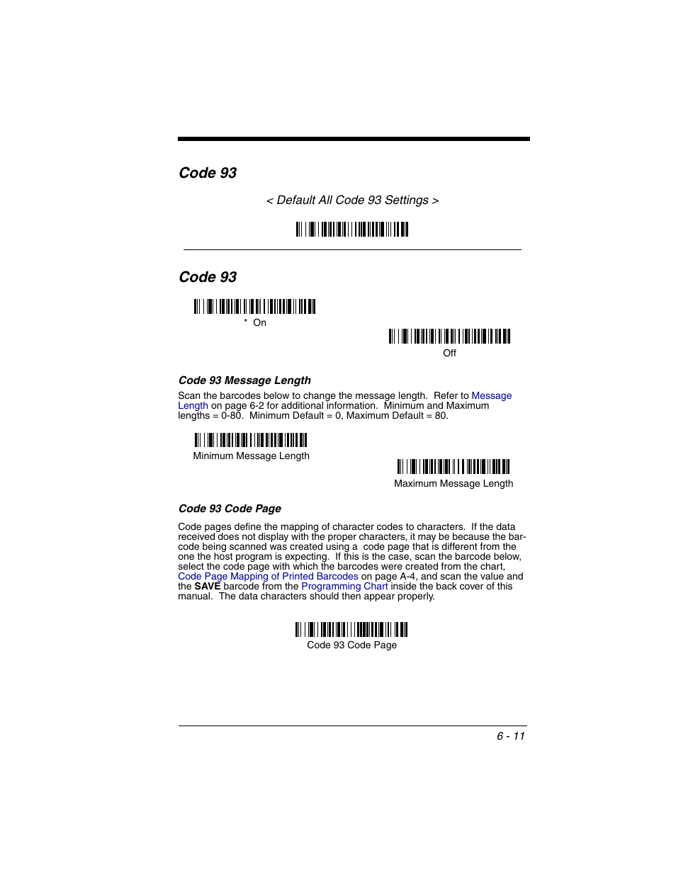 Code 93, Code 93 message length, Code 93 -11 | Honeywell 2020 User Manual | Page 99 / 188