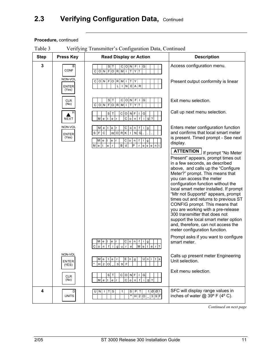 3 verifying configuration data, Continued, Procedure, continued | Honeywell ST 3000 User Manual | Page 21 / 126