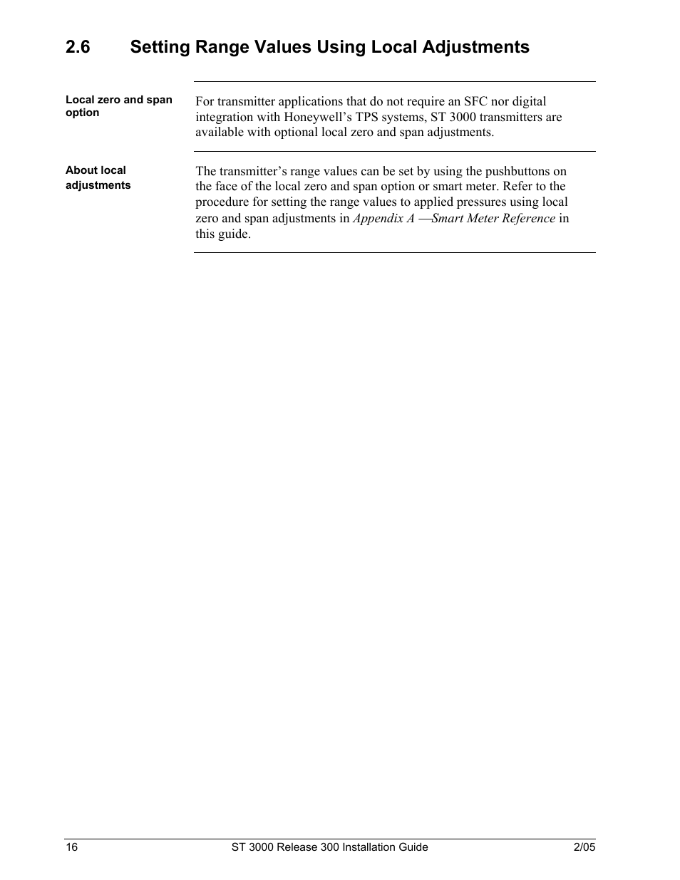 6 setting range values using local adjustments | Honeywell ST 3000 User Manual | Page 26 / 126