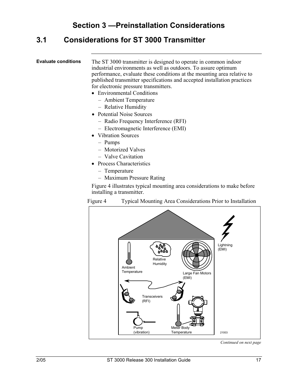 Section 3 —preinstallation considerations, 1 considerations, For st 3000 transmitter | Figure 4 | Honeywell ST 3000 User Manual | Page 27 / 126