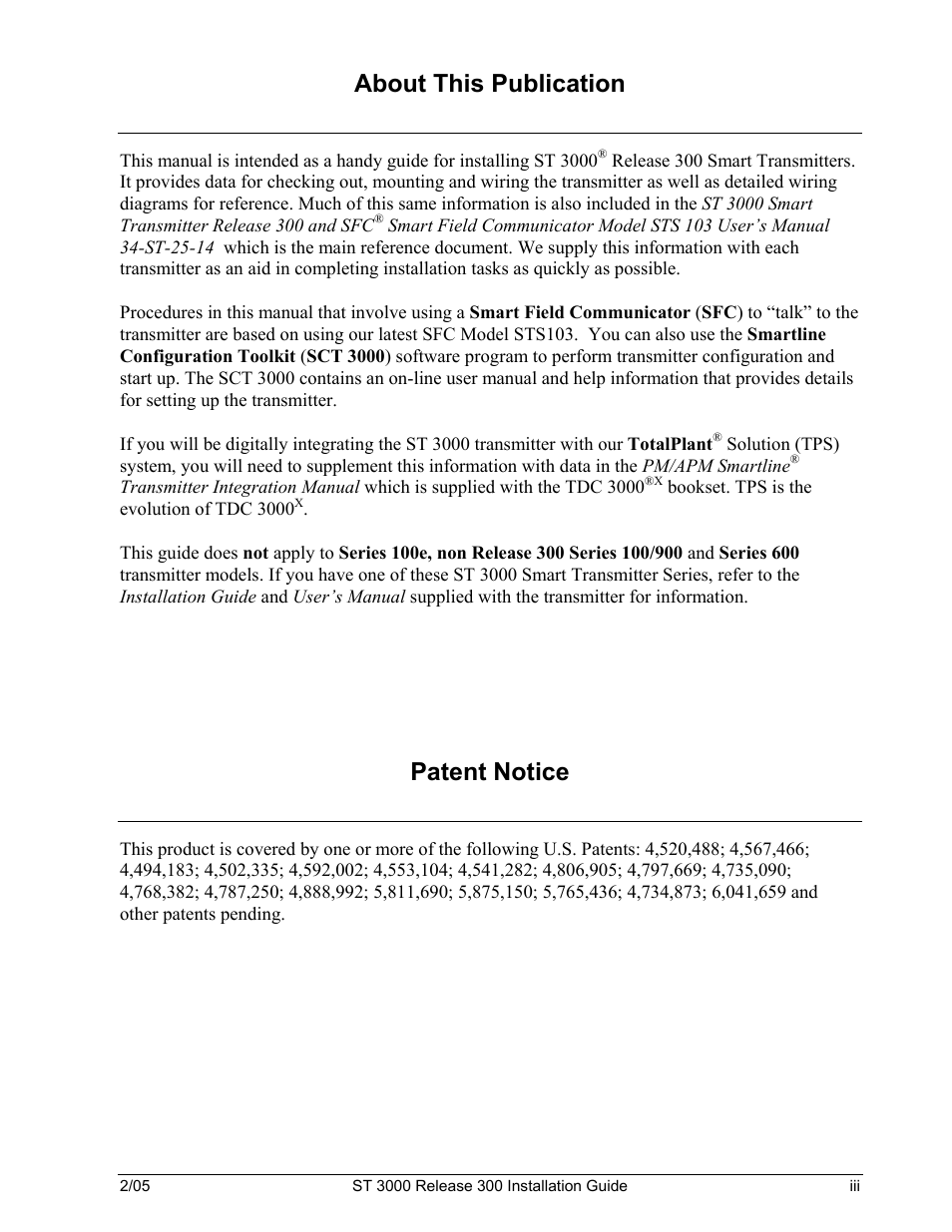 About this publication, Patent notice | Honeywell ST 3000 User Manual | Page 3 / 126
