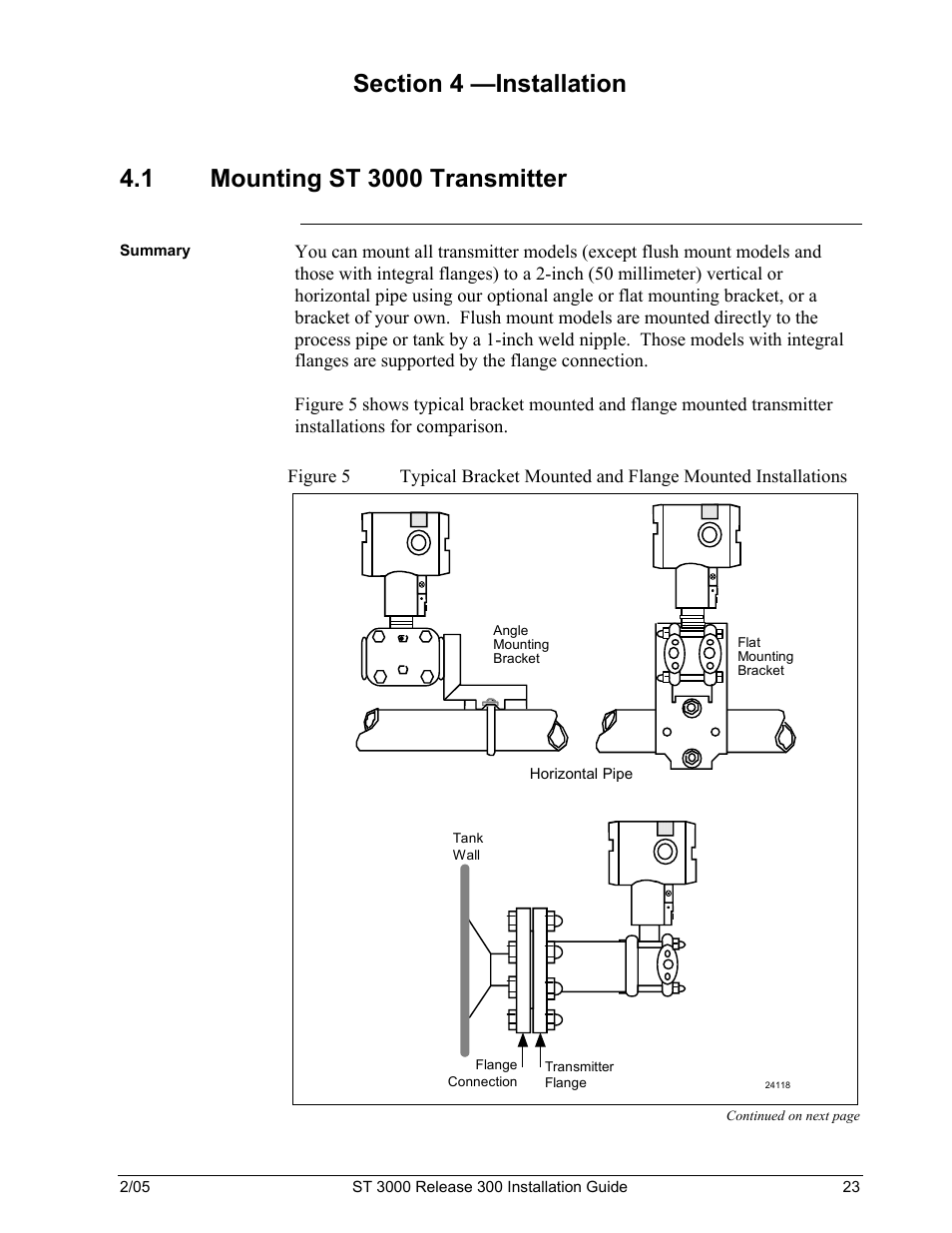 Section 4 —installation, 1 mounting, 3000 transmitter | Figure 5 | Honeywell ST 3000 User Manual | Page 33 / 126