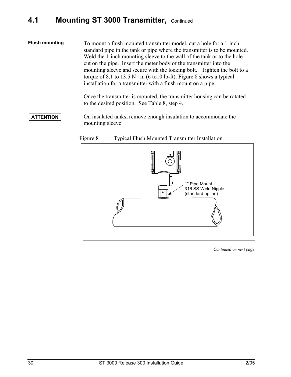 Figure 8, Typical flush mounted transmitter installation | Honeywell ST 3000 User Manual | Page 40 / 126
