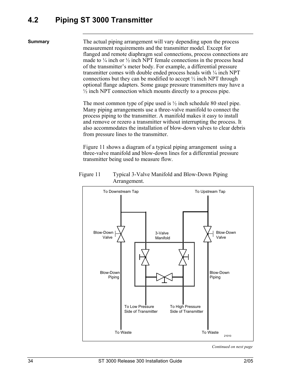 2 piping, 3000 transmitter | Honeywell ST 3000 User Manual | Page 44 / 126