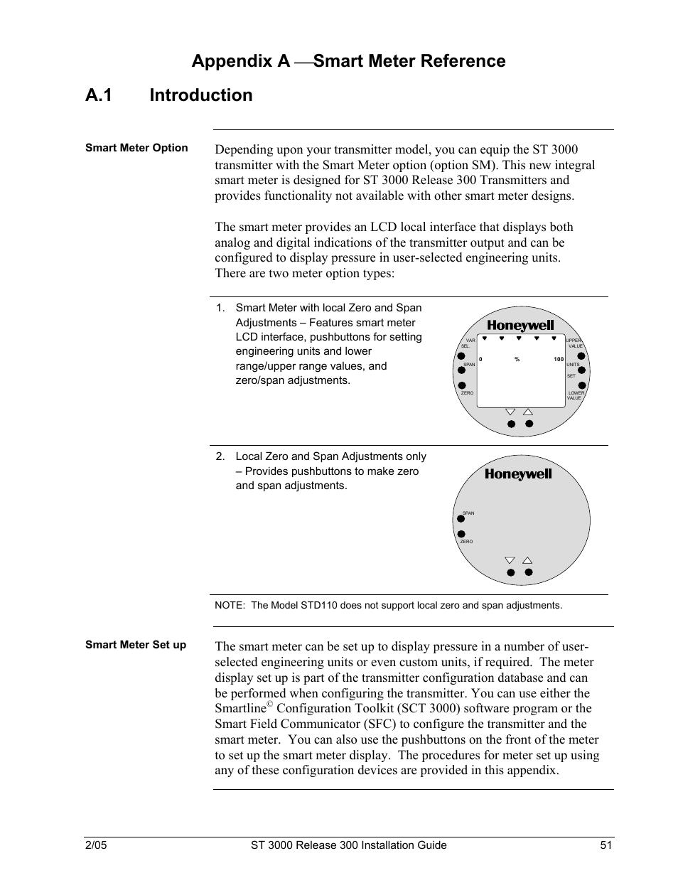 Appendix a, Smart meter reference, A.1 introduction | Honeywell ST 3000 User Manual | Page 61 / 126