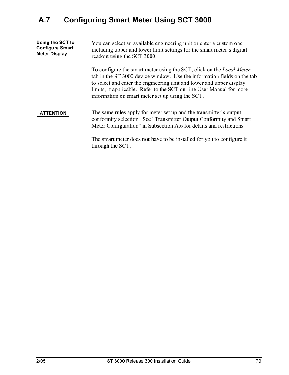 A.7 configuring smart meter using sct 3000 | Honeywell ST 3000 User Manual | Page 89 / 126