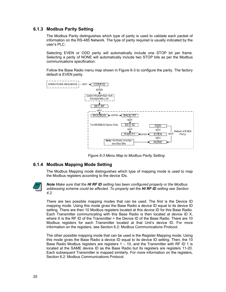 Modbus parity setting, Modbus mapping mode setting, Figure 6-3 menu map to modbus parity setting | Honeywell ISM BAND XYR 5000 LINE User Manual | Page 32 / 49