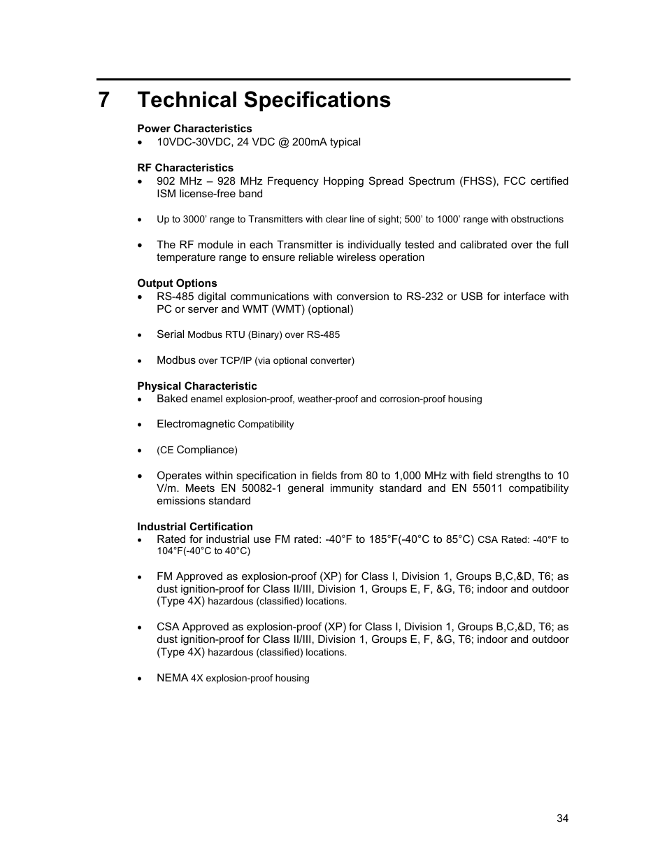 Technical specifications, 7 technical specifications | Honeywell ISM BAND XYR 5000 LINE User Manual | Page 41 / 49