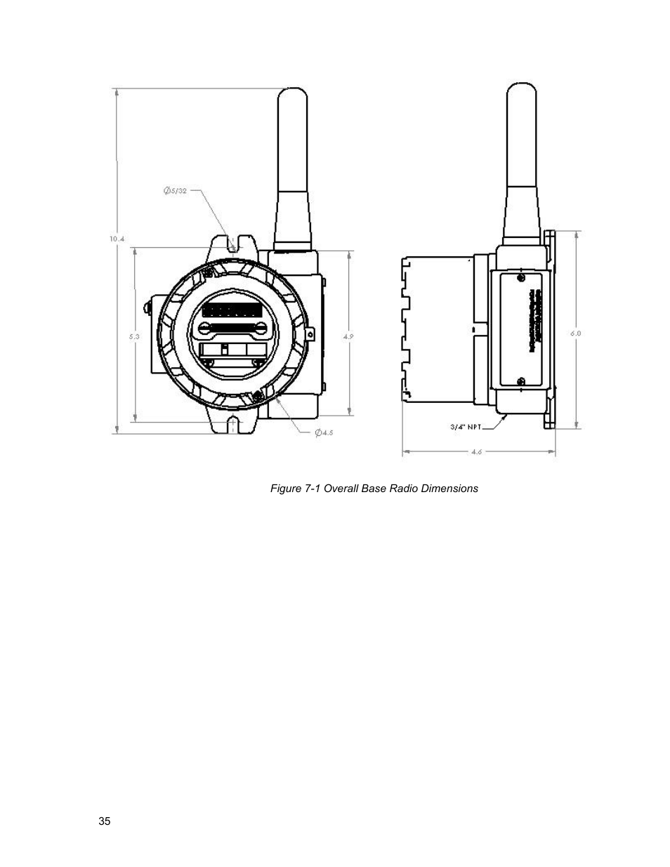 Figure 7-1 overall base radio dimensions | Honeywell ISM BAND XYR 5000 LINE User Manual | Page 42 / 49