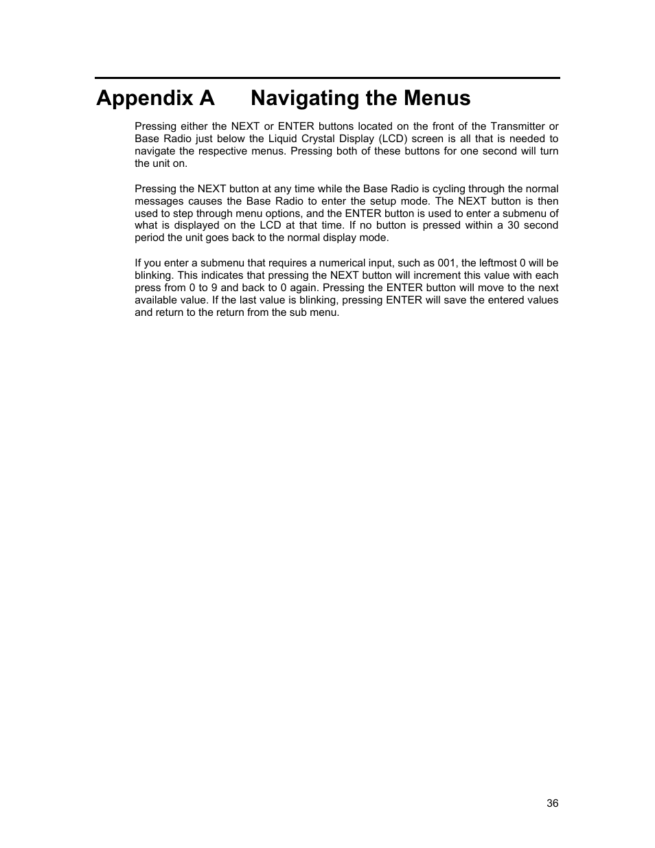 Appendix a, Navigating the menus, Appendix a navigating the menus | Honeywell ISM BAND XYR 5000 LINE User Manual | Page 43 / 49