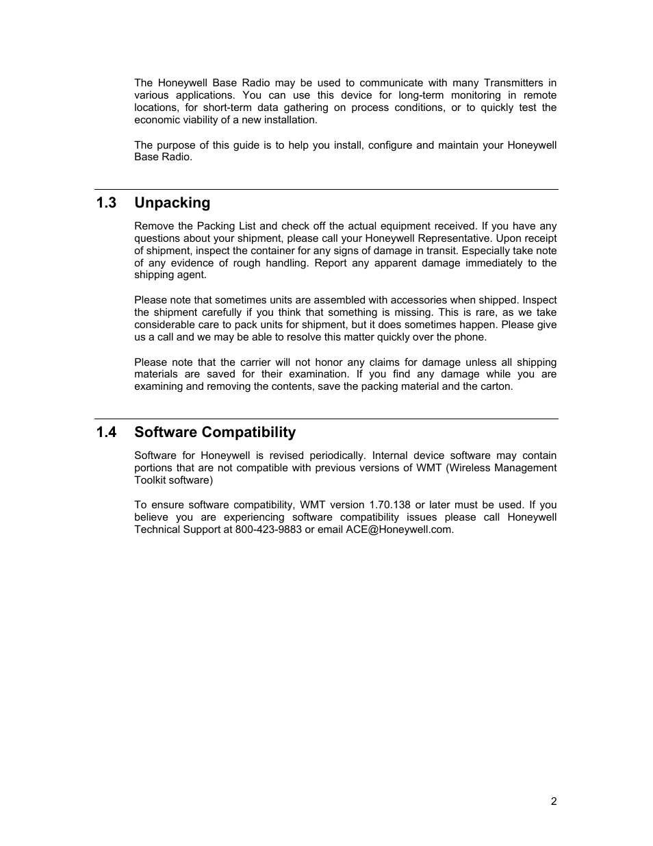 Npacking, Oftware, Ompatibility | 3 unpacking, 4 software compatibility | Honeywell ISM BAND XYR 5000 LINE User Manual | Page 9 / 49