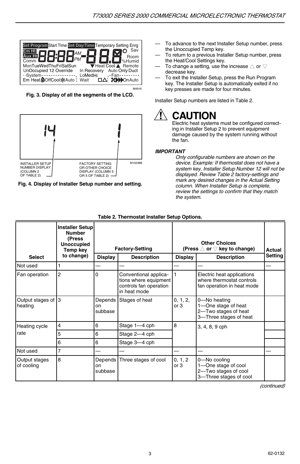 Caution | Honeywell SERIES 2000 T7300D User Manual | Page 3 / 12