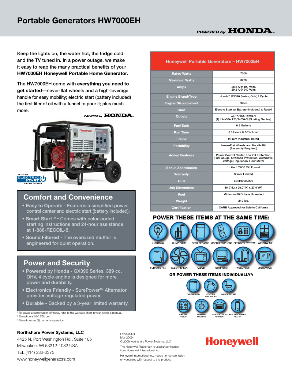 Honeywell HW7000EH User Manual | 1 page